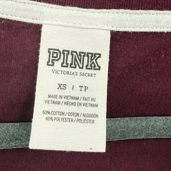 PINK Victoria's Secret Sequins V‎ Neck Long Sleeve Sweatshirt Burgundy XS - Picture 3 of 16